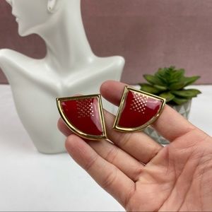 Retro L. Bott Red Gold Colored Clip On Earrings Women Jewelry